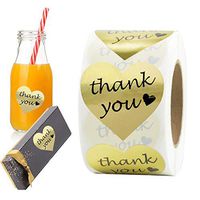 Thank You Stickers Gold Foil Labels Roll, 1.5" Heart Shape Decorative Stickers for Thank You Cards, Packages, Gifts, Wedding, 500 per Pack (5)