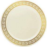 Set of 40 Disposable Dinner Plates Bundle Combo | Premium Quality Firm Cream White Plastic | Elegant Gold Designed Rims | Bulk Qty 20x 10.25'' Dinner Plates + 20x 7.25'' Salad Plates (Premium Gold)