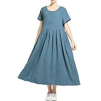 Women's Loose Dress, Early Spring and Summer Short Sleeve Solid Color Dress, Franterd Fashion Print O-Neck Large Arm Maxi Dress