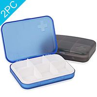 2PCS Portable Travel Pill Organizer Case for Pocket or Purse Cute Small Daily High Quality Pill Box Blue+ Grey(6 Compartments)