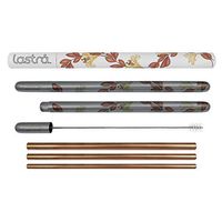 LASTRA High Fashion Reusable Stainless Steel Straw Set 3 Metal Nested Drinking Straws Stainless Steel Housing Wide Smoothie Straw Standard Soda Straw and Hot Beverage Sip/Stir Straw (Lily)