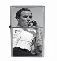 Brando Tattoo Flip Top Oil Lighter R1 Smoking Cigarette Silver Case Included