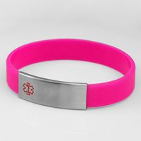 StickyJ USA Pink Silicone Bracelet with Medical Tag Size L with Free Engraving
