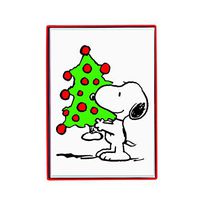 Graphique Snoppy and Christmas Tree Petite Boxed Cards Set, Pack of 15 Holiday Cards and Envelopes Embellished with Gold Foil