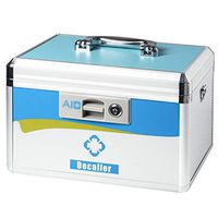 Decaller First Aid Box with Security Lock, Medical Box with Removable Tray for Drugs Storage, 12" x 8 1/5" x 8 1/5", Medium, Blue, YLX003M