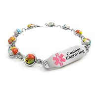 My Identity Doctor - Medical Bracelet for Women with Custom Engraving - 1cm Steel, Glass - Pink - Wrist Size 6.25 Inch