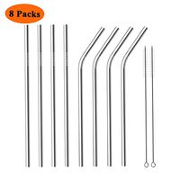 Mikasol 8 Packs Reusable Stainless Steel Metal Straws- Ultra Long 10.5 Inch- Regular Size 6 mm Wide - 30oz Tumblers Compatible - 4 Straight+ 4 Bent+ 2 Brushes+ 1 Pouch