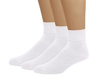 Classic Women's Ledies Plus Size Queen Diabetic Circulatory Non-Binding Loose Top Casual Ankle Quarter Low Cut Cotton Seamless Toe Hosiery Socks 3-Pack White 10-13