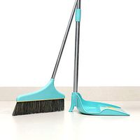 Broom Dustpan Set,Mosunx Housewares 38.2"/32.7" Long Handle Stand Up Dust Pan Cleans Broom Combo for Home Kitchen Room Office Lobby Floor (Blue)