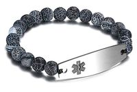 JF.JEWELRY Weathered Agate Beaded Medical Alert ID Bracelet for Men and Women,Free Engraving,7.5 inch