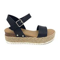 SODA Womens Casual Clip Espadrilles Trim Flatform Studded Wedge Buckle Ankle Strap Sandals,Clip-Blk,8