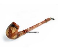 Churchwarden Wooden Pipe Decorated with Leather. US HAWK Tobacco Pipe, Handcrafted Pipe of Pear Wood 13'', Designed for pipe smokers