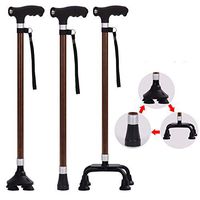 Elderly Man Walking Stick Crutches Four-Foot Aluminum Alloy Anti-Skid Lightweight Telescopic Four-Foot Crutches,Brown