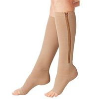 Aniwon Compression Socks Toe Open Leg Support Stocking Knee High Socks with Zipper Beige,Large