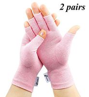 Arthritis Gloves, 2 Pairs Compression Gloves for Women Men, Fingerless Gloves Support and Warmth for Hands, Finger Joint, Relieve Pain from Rheumatoid, Osteoarthritis, RSI (Pink, Medium-2 Pairs)