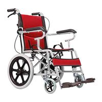 Wheelchair Manual for The Elderly Reinforced for All Persons Folding Patient Inflatable-Free Foldable (Color : Red)