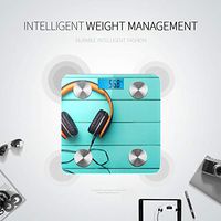 LYAOE Bluetooth Body Fat Scale Headphones On Wooden Smart Wireless Scale with LCD Display Measuring Body Weight Bmi and Health Digital Scale