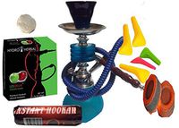 1 Hose Hookah Neon, Two Styles to Choose from 12" Height, Cute Shape Comes with 10 Instant Charcoal, 5 Mouth Tips, 25 foil Paper Plus Apple Flavor (Style 2, Blue)
