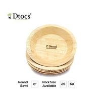 Dtocs Palm Leaf 6 Inch Round Bowl (Pack 25) | Eco-Friendly, Biodegradable, Organic, Compostable Disposable Dinnerware Set for Wedding, Camping, Birthday Parties | Bamboo, Wooden Texture