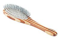 Bass Brushes | Style & Detangle Pet Brush Alloy Pin | Pure Bamboo Handle | Large Oval | Striped Finish | Model A10-SB