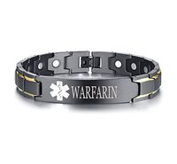 XUANPAI WARFARIN Stainless Steel Magnet Therapy Medical Alert ID Bracelet for Men Women,Adjustable