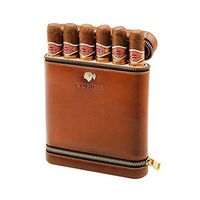 Smoking Set/Cigar Humidors Travel Portable Cedar Wood Lined Leather Surface Cigarette Case Humidifier Constant Temperature and Humidity Can Accommodate 6 Cigars Men's Gift Box Brown