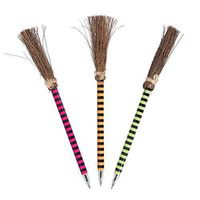 Fun Express - Bright Color Witch Broom Pens for Halloween - Stationery - Pens - Pens - Novelty - Halloween - 12 Pieces