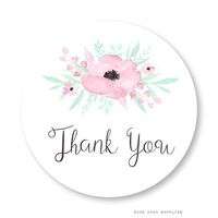 Secret Garden Thank You Stickers with Pink Flowers by Once Upon Supplies, Mason Jar Labels, Party Favor Seals, 2 Inches, 40 Pcs
