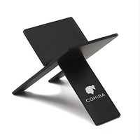 Stainless Steel Foldable Single Cigar Stand Ashtray Holder with Leather Pouch Fits Any Ring Gauge Cigar (Black)
