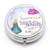 Fantasy Watercolor Alice in Wonderland Paintings Custom Round Silver Pill Box Pocket 2.1 inches Medicine Tablet Holder Organizer Case for Purse