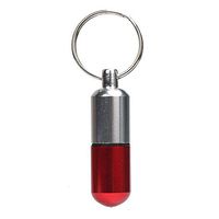 Ghazzi Colorful Mini Waterproof Portable Aluminum Medicine Pill Box Case Bottle Storage Drug Holder Container Keychain Key Ring for Outdoor Camping Traveling, Red