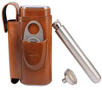 AMANCY Portable Cigar Case Flask Gift Set - 2 Finger Cigar Case with 2 Oz Stainless Steel Flask and Cutter
