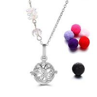 Morenitor Essential Oil Necklace, Copper Mini-Size Hollow Flower Shape Locket Necklace Chain of 4 Shining Crystal Jewelry Gift for Women, 5 Colors Cotton Refill Balls (Platinum)