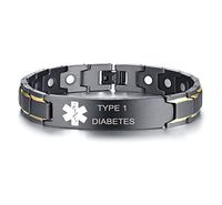XUANPAI Type 1 Diabetes Stainless Steel Magnet Therapy Medical Alert ID Bracelet for Men Women,Adjustable