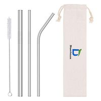 Diwenhouse 3 Metal Straws Stainless Steel - 5" Straws Drinking Reusable for 20 oz Tumbler - 1 Straight, 1 Bent, 1 Extra Wide, 1 Cleaning Brushes, 1 Linen Pouch