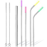 ASOFFI Stainless Steel Straws with Cleaning Brush Drinking Metal Straws for 30oz Rumblers Cold Beverage (3 Straight+2 Bent+2 Brushes+4 Silicone Cover)