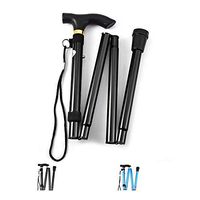 Folding Walking Stick,Adjustable Cane Aluminum Metal Collapsible Ergonomic Handle Lightweight Quick Locks Trail Poles with Non-Slip Rubber Base for Hiking Trekking Travel (Black)