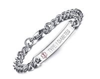 Type 1 DIABETES-8mm High Polished Surgical Steel Chain Medical Alert ID Bracelets for Men&Women,8"