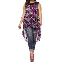 Xia&Han Women Floral Print Shirts Tee Dip Hem Blouse Short Sleeve Loose Tunics Tops Lace Neck Pullover Hot Pink