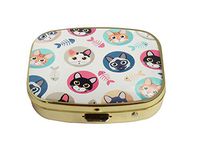 LCTCKP Custom Fashion Square Glass Gold Pill Case Decorative Metal Western Medicine Tablet Container Box (Cute Cats and Fishbone)