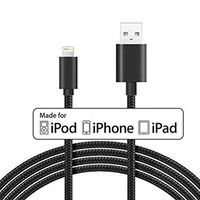 Apple Lightning Cable USB Sync/Charging Cord Braided Premium Power Wire, MFI Certified for iPhone 11, X, XR, XS, Max, 8 Plus, 8, 7, 6S, 6, 5S - iPad (Black, 10 Foot)