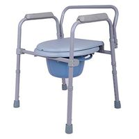 Medical Folding Commode, Over Toilet and Bedside Commode with Splash Guard/Bucket/Lid, Height Adjustable Toilet Chair (Gray)