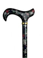 Walking Cane Navy Blue Bouquet Floral. This Novelty Walking Stick Cane has a Derby Handle with high Gloss Matching Print Hardwood Shaft. Weight Capacity 250lbs 36" Long