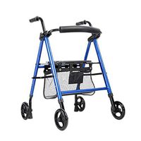 F&T Elderly Walker, Four-Wheeled Walking Walker, Aluminum Walking Frame Shopping Cart Adjustable High Portable (Color : Blue)