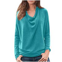 2020 Women’s Solid Sporty Sweatshirt Crew Neck Long Sleeves Pullover Loose Soft Irregular Hems Tops Shirts Plus Size Green