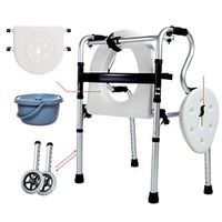 Drive Folding Light Weight Walking Toilet Chair Walking Stick with Stool Anti-Slip Frame Elderly Walking Aids Old Man Assisted Disabled Multifunctional