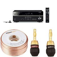 Yamaha RX-V485BL 5.1-Channel 4K Ultra HD AV Receiver with Wi-Fi Bluetooth and MusicCast with 16-Gauge Speaker Wire - 100 Feet and Banana Plugs - 6 pairs