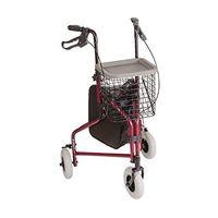 DMI 3-Wheel Folding Aluminum Rollator Walker with Swivel Front Wheel, Burgundy