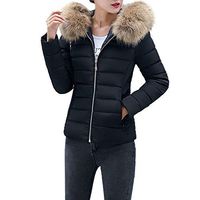 Acilnxm Womens Casual Down Jackets Zipper Down Fleece Hooded Short Coat Slim Overcoat Black