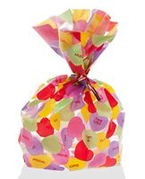 Valentine Conversation Hearts Cellophane Clear Treat Candy Favor Goodie Bags & Twist Ties - 40 Cello Bags